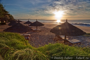 Океан, пляж, пальмы, зонтики во Вьетнаме фото