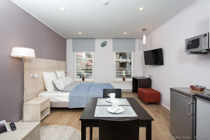 фото Общий вид комнаты - жилое пространство. Фотосъемка интерьеров Авеню Апарт. Фотограф Дмитрий Фуфаев.