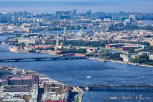 Нева с высоты птичьего полета, Петропавловская крепость, достопримечательности Санкт-Петербурга. Фотограф Дмитрий Фуфаев.