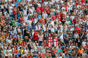 Болельщики на стадионе. Футбол. ЧМ по футболу 2018. Стадион Зенит - Арена. Фотограф на спортивное мероприятие Дмитрий Фуфаев.