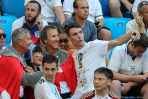 Болельщики на стадионе. Матч за 3е место. Бельгия - Англия. Стадион Зенит-Арена в Санкт-Петербурге. Фотосъемка ЧМ по футболу 2018.  Фотограф Дмитрий Фуфаев.