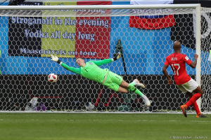 Вратарь Англии.  Матч за 3е место. Бельгия - Англия. Стадион Зенит-Арена в Санкт-Петербурге.  Фотосъемка ЧМ по футболу 2018.  Фотограф Дмитрий Фуфаев.