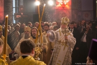 Патриарх Кирилл во время освящения храма Сергия Радонежского