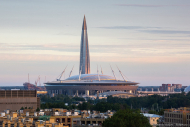 Стадион Зенит - Арена и Лахта Центр с высоты птичьего полета. Фотограф Дмитрий Фуфаев.