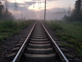 Мобильная фотография. Железнодорожные пути. Пейзаж с рельсами. Туман. Фотограф Дмитрий Фуфаев.